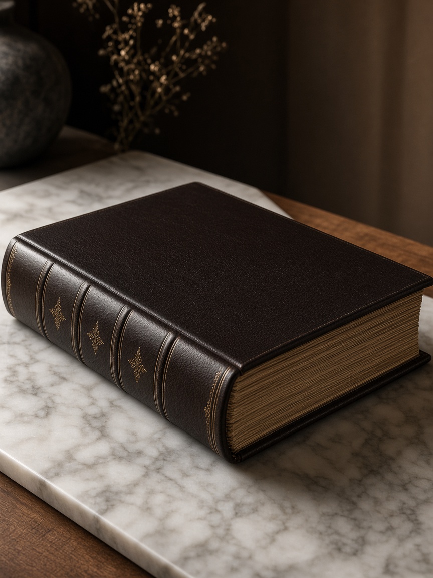 Groot luxe gebonden boek met verzorgde uitstraling, sfeerbeeld voor de luxe uitgave.